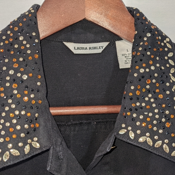 Laura Ashley Black Denim Jacket with Gem Details And Buttons Size XL - Picture 4 of 11